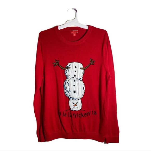 Snowman Christmas Sweater Red - Picture 1 of 8